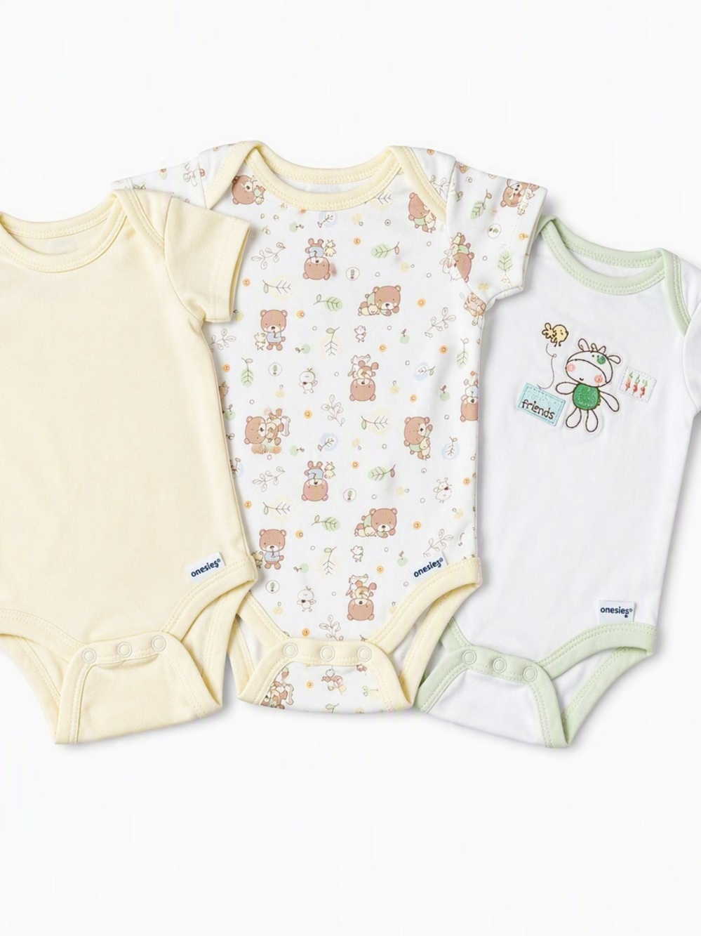 Gerber Onesies Baby Short Sleeve Bodysuit lot of 3 Pastel Vintage Style Unisex